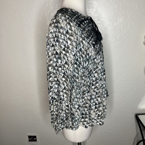 World Market Embroidered Tassel Black Multicolor Boho Shirt Top Blouse Size S - Picture 3 of 8